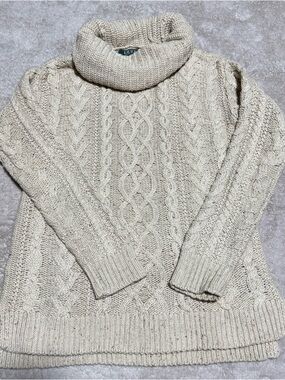 Ralph Lauren Cream Cable Knit Turtleneck Sweater